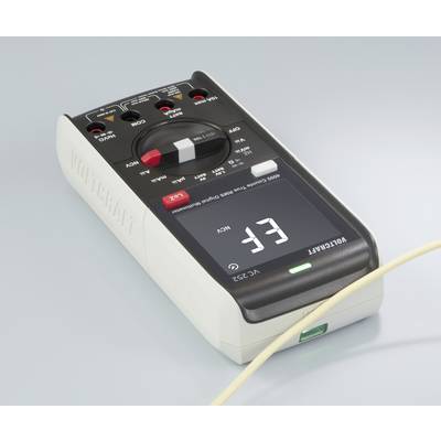 Digitale multimeter met displayweergave '33', draaiknop voor spanning, weerstand en andere instellingen; twee aansluitbussen voor meetkabels.