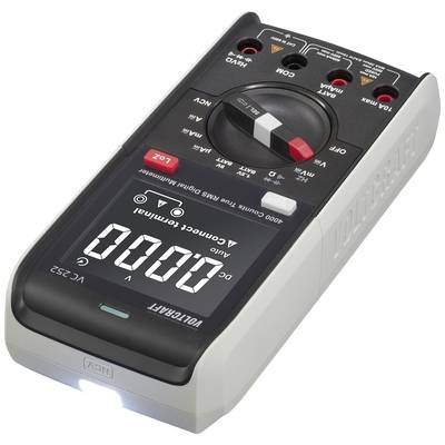 Een digitaal multimeter toont '0000' op het display. Het heeft een grote draaiknop voor het selecteren van meetfuncties.