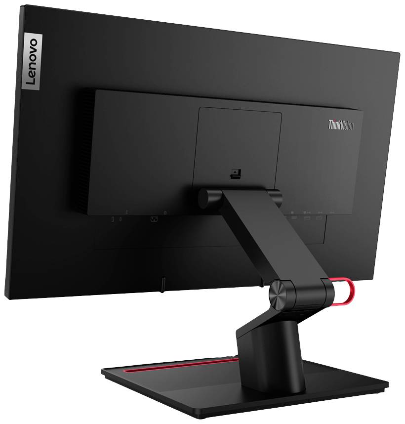 Een Lenovo ThinkVision Monitor van achteren, toont de verstelbare standaard en het slanke ontwerp.