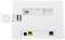 Achterkant van een wit modem met aansluitingen voor stroom, Ethernet en telefoonkabel, met een SIM-kaartsleuf links open.
