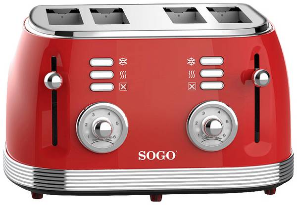 SOGO Human Technology  Broodrooster voor 4 sneden Controlelampje, Toastfunctie Rood (metallic)