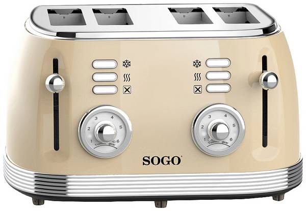 SOGO Human Technology  Broodrooster voor 4 sneden Controlelampje, Toastfunctie Beige, Metallic