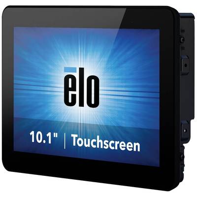10,1 inch touchscreen-apparaat van Elo met verlichte blauwe achtergrond en centraal logo.