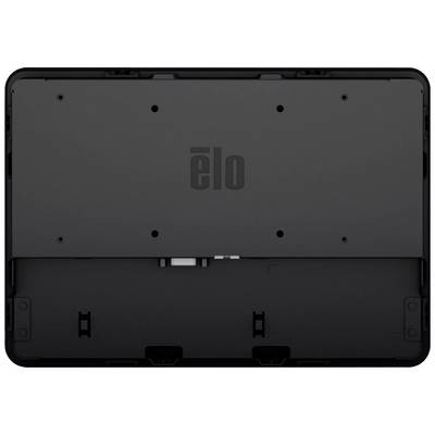 Achterkant van een elektronisch apparaat met het 'Elo' logo. Er zijn verschillende bevestigingspunten zichtbaar, blijkbaar bedoeld voor steunen of montagebeugels.