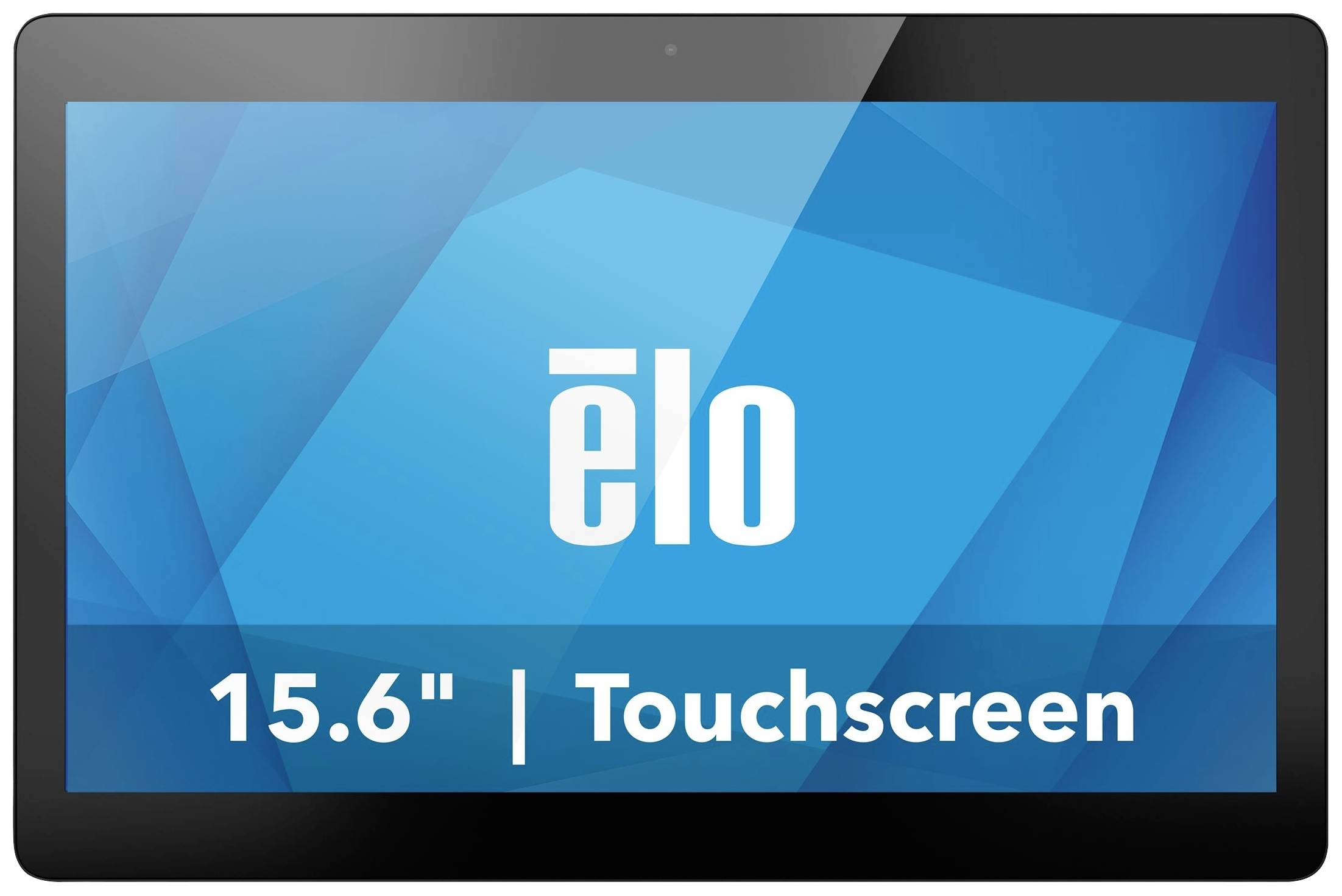 Tablet met 'elo'-logo op blauwe achtergrond. Tekst eronder: '15.6" | Touchscreen'.