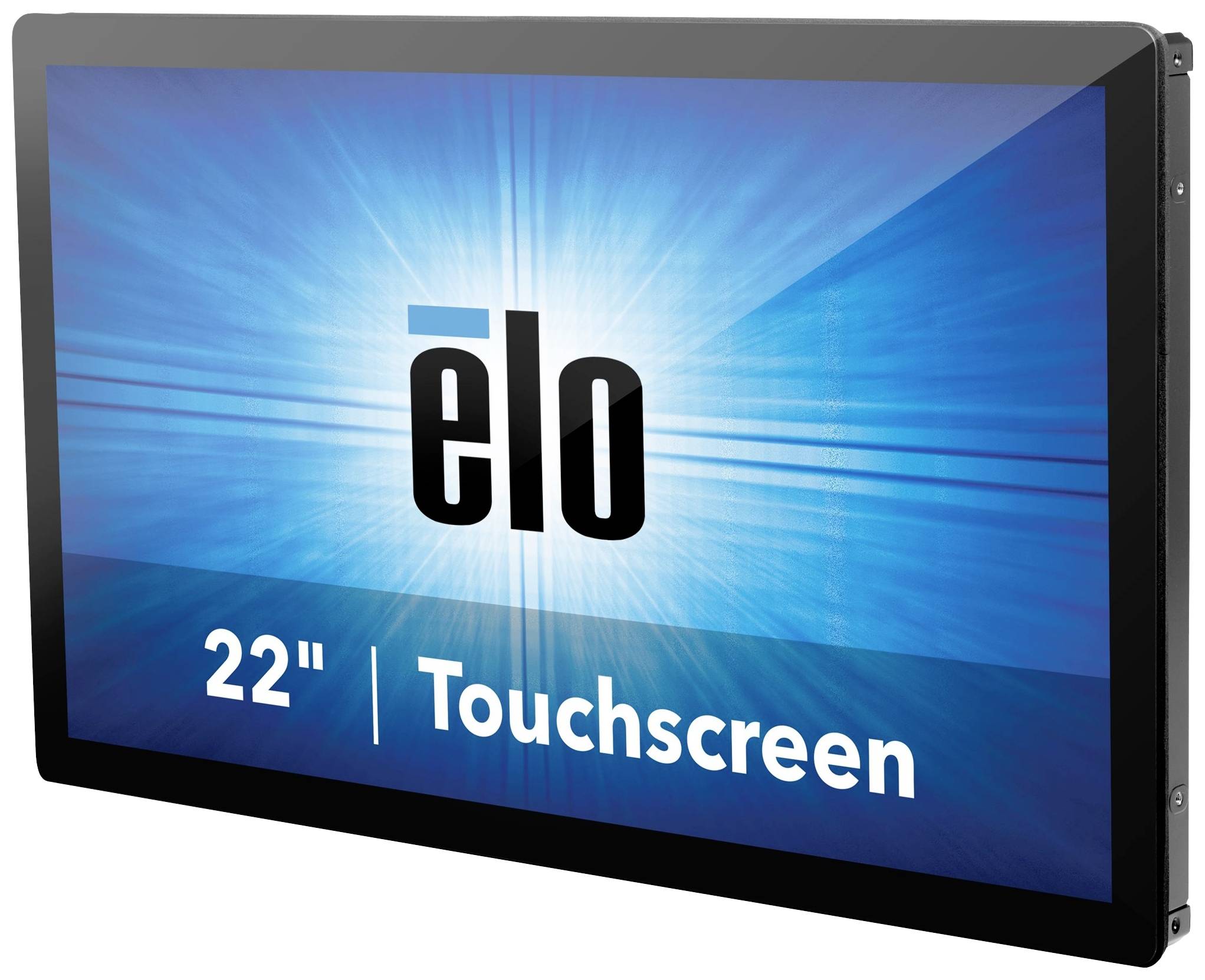 22 inch grote touchscreen van Elo voor een blauwe achtergrond.