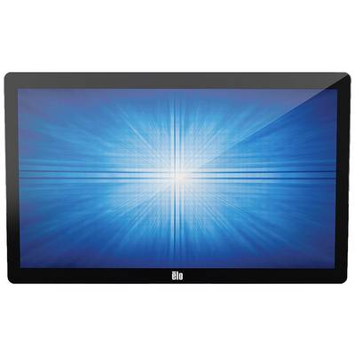 Monitor met een blauw stralend scherm, waarop het logo 'elo' onderaan zichtbaar is.