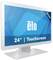 Een 24-inch touchscreen-monitor van Elo met een blauwe geometrische achtergrond en de tekst 'DICOM'.