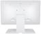 Achteraanzicht van een witte monitor op een standaard, zonder zichtbare kabels. De focus ligt op het slanke, minimalistische ontwerp.
