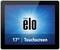 Een zwarte touchscreen-monitor van Elo met een blauwe achtergrond. Opschrift: 'elo' in het midden, onderaan '17" | Touchscreen'.