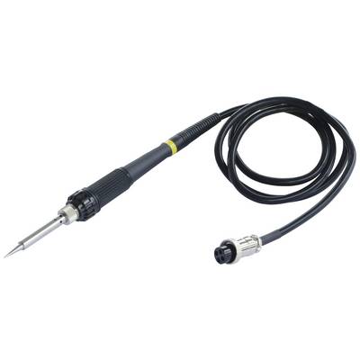 Soldeerbout met een lang snoer, zwarte handgreep en puntige metalen punt, klaar om elektronische componenten te solderen.