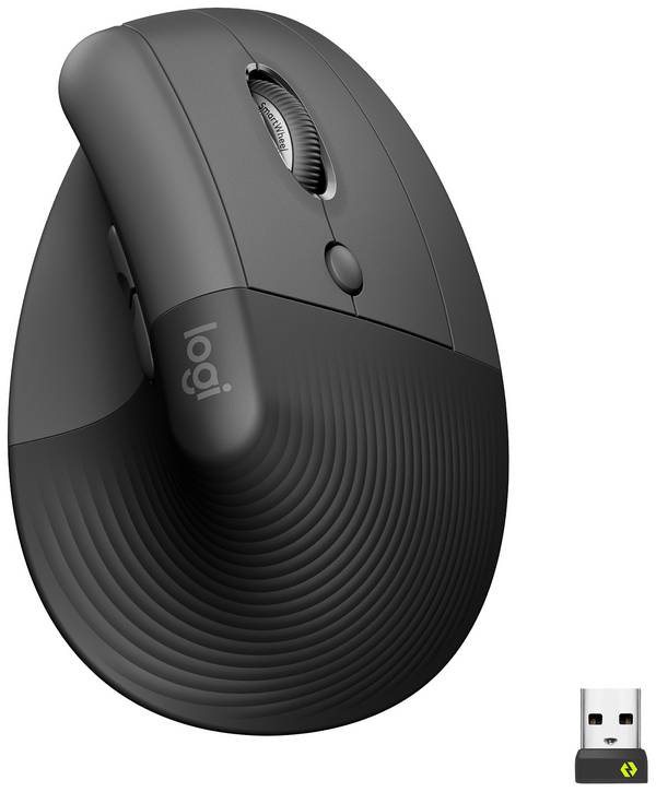 Logitech Lift Vertical Ergonomic Mouse Ergonomische muis Bluetooth, Radiografisch    Optisch Graphite 6 Toetsen 4000 dpi Ergonomisch