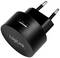 Zwarte USB-stopcontactadapter van LogiLink met Europese stekker. Geschikt voor het opladen van USB-apparaten.