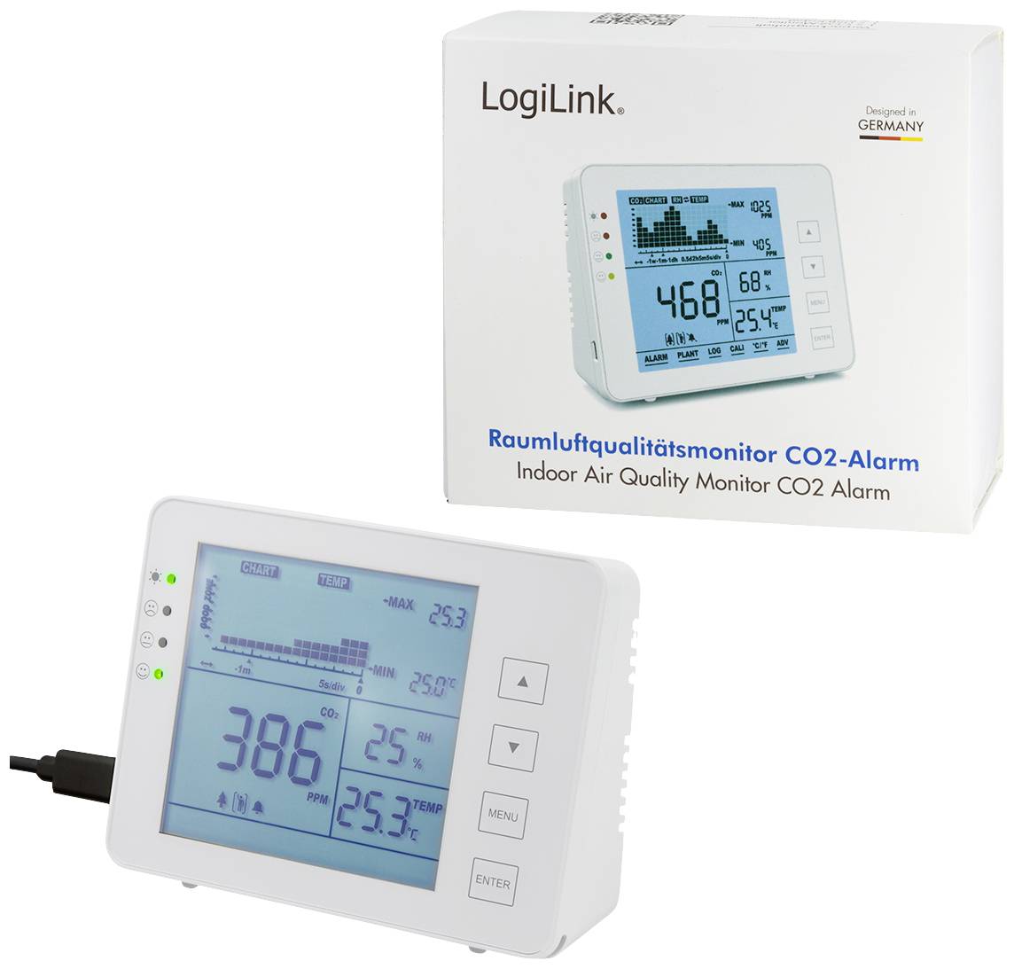 CO2-meter met verkeerslicht, temperatuur- en vochtigheidsweergave-9