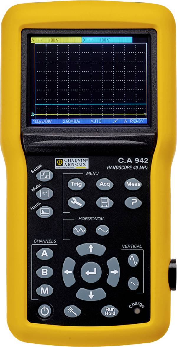 Chauvin Arnoux C.A 942 Handoscilloscoop 40 MHz 2-kanaals 2 GSa/s 2.5 kpts 8 Bit Handapparaat, Multimeterfuncties, Harmonische analyse 1 stuk(s)
