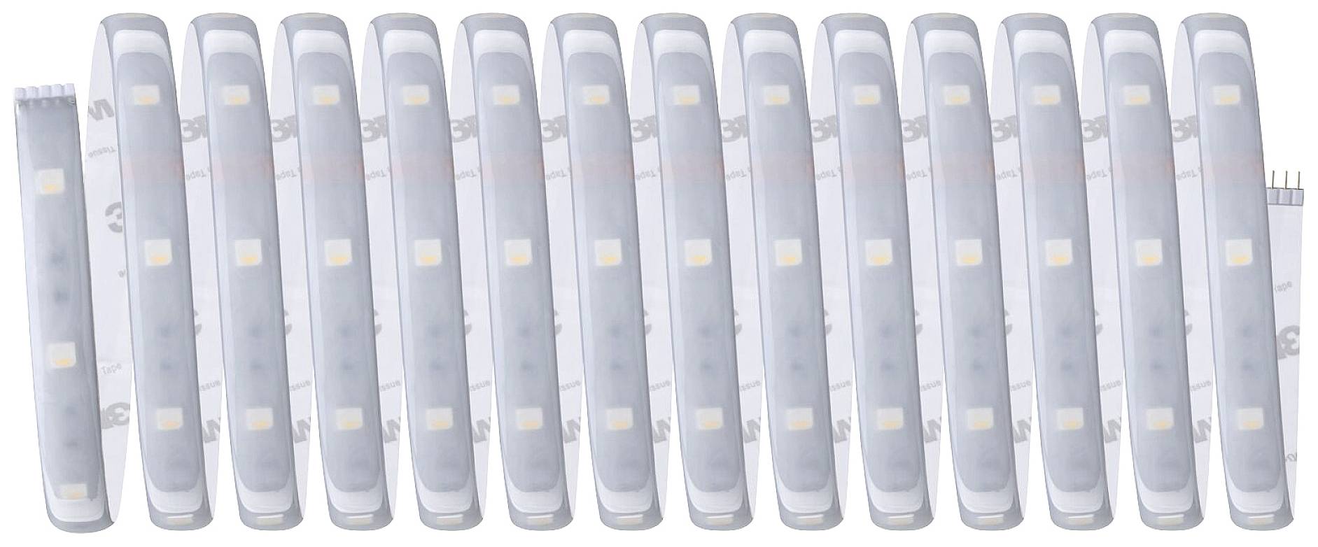 Meerdere rijen flexibele LED-strips, nauw naast elkaar geplaatst. Elke rij heeft gelijkmatige LED-afstanden.