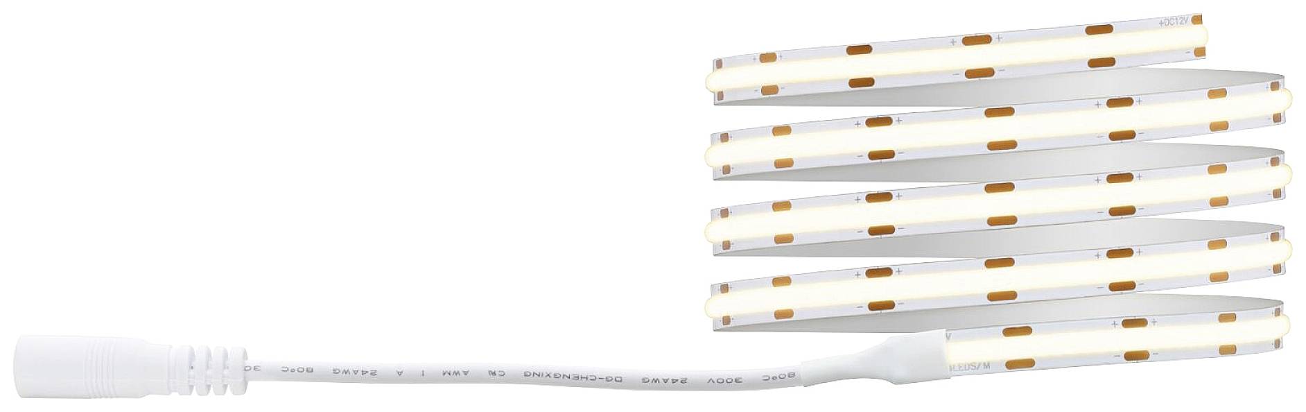LED-lichtstrip, golvend gerangschikt, met witte kabelaansluiting rechts.