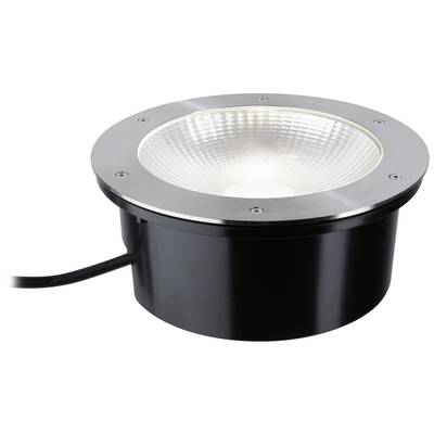 Ronde, draaibare buitenlamp van metaal met geribbelde glazen kap. Geschikt voor het accentueren van buitenruimtes.