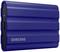Externe blauwe Samsung-harde schijf met USB-C-aansluiting, geribbeld ontwerp. Ideaal voor gegevensopslag en -overdracht.