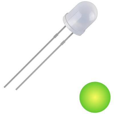 Led: Een led met twee lange pootjes. Ernaast een oplichtend groen puntje dat de activiteit of bedrijfsstatus aangeeft.