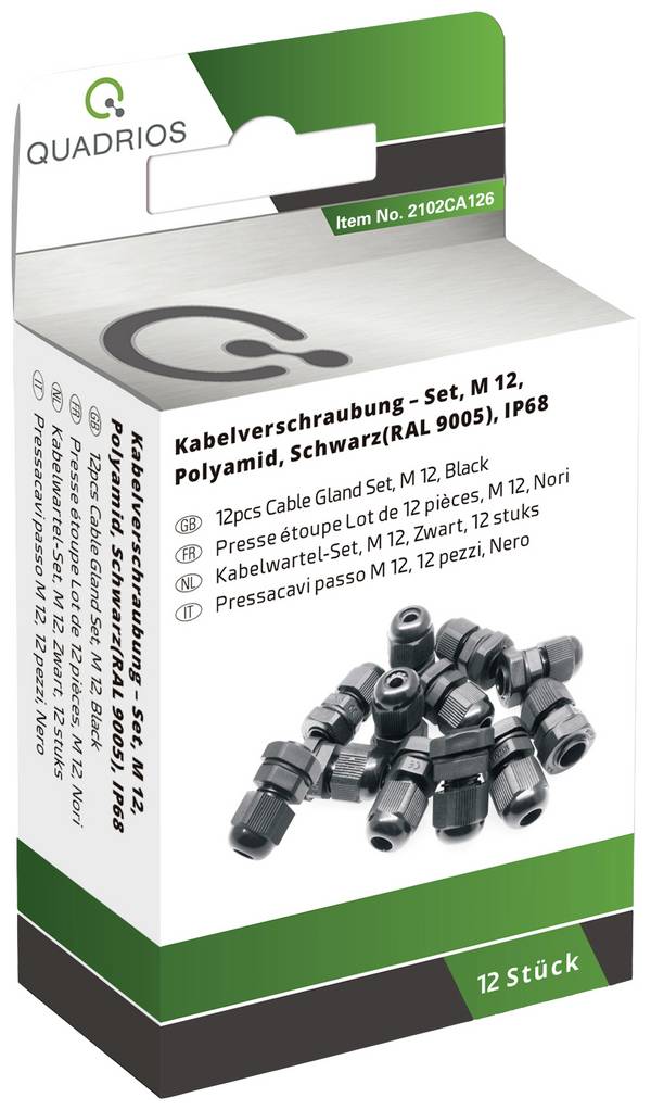 Quadrios 2102CA126 Wartel assortiment Waterdicht M12 M12 PA66 Zwart 1 set(s)