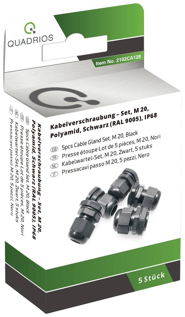 Quadrios 2102CA128 Wartel assortiment Waterdicht M20 M20 PA66 Zwart 1 set(s)