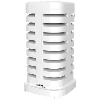 Een witte, rechthoekige luchtreiniger met meerdere horizontale ventilatiesleuven. Daarop staat 'techno'.