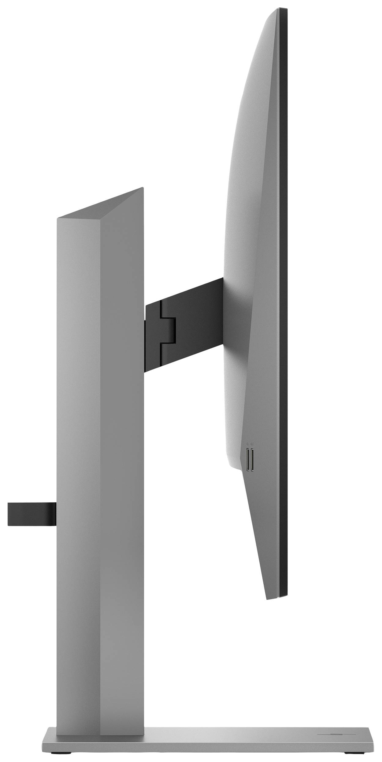 Zijaanzicht van een moderne computermonitor met slanke vormgeving en verstelbare standaard.