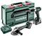 Metabo accuboormachine-set, bestaande uit boormachine, haakse slijper, oplader en transportkoffer, groen-zwart.
