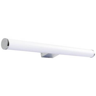 Moderne wandlamp met een cilindrische, witte kap en verchroomde eindkappen, geschikt voor badkamerverlichting.