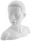 Een witte, sculpturale buste van een rustig, nadenkend gezicht met gesloten ogen en licht geopende mond.