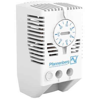 Thermostaat met schaal van 0 tot 60 graden Celsius, schakelaarstand op 30 graden. Apparaat gemarkeerd met het logo 'Pfannenberg'.