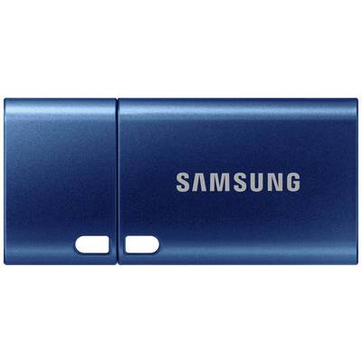 Een blauwe USB-stick met het opschrift 'Samsung'.