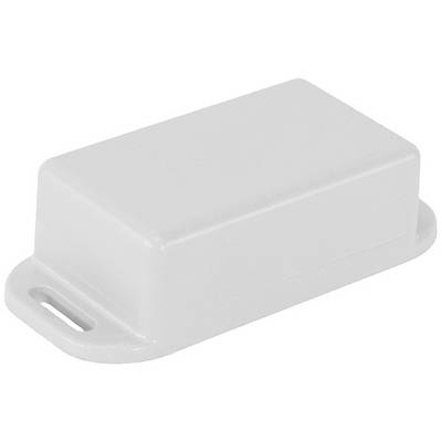 Een rechthoekige, grijze plastic behuizing met een afgeronde basis.