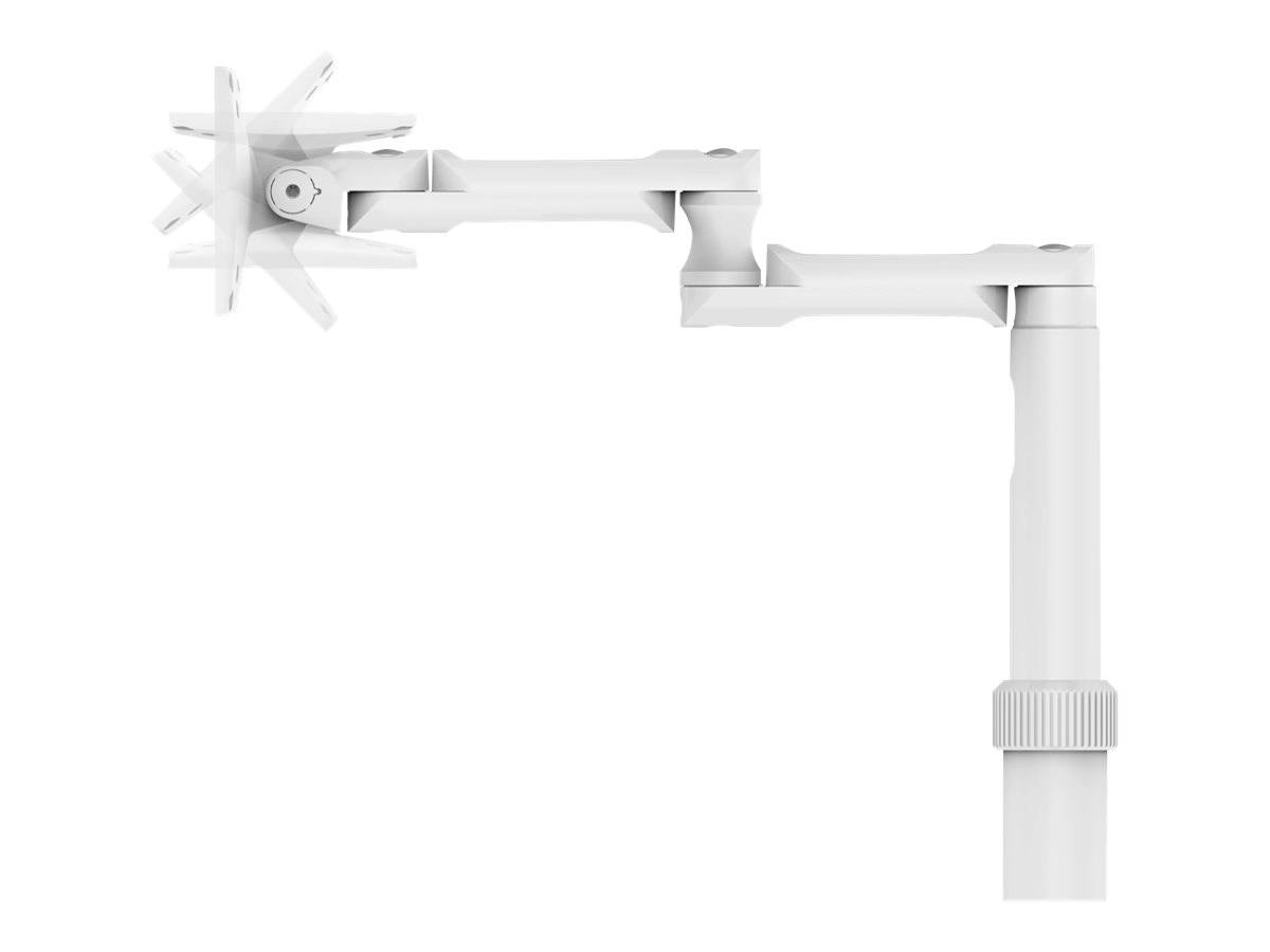 Een witte, verstelbare arm met meerdere gewrichten en een stervorming opzetstuk aan het einde, waarschijnlijk een medisch of technisch apparaat.