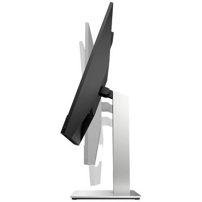 Een zijdelings gekantelde computermonitor die de kantelhoek van het scherm op een in hoogte verstelbare standaard laat zien.