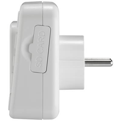 Witte stopcontact met een SD-kaartgleuf aan de zijkant.