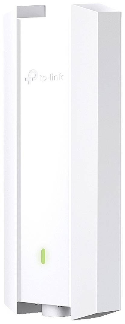 Witte, verticaal geplaatste TP-Link WiFi-access point met LED-indicator aan de voorkant, geschikt voor wandmontage.