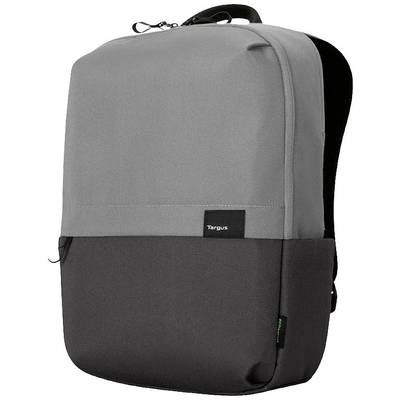 Grijze rugzak met zwarte bodem. Twee vakken, rits bovenaan. Strak design, geschikt voor laptop en boeken.