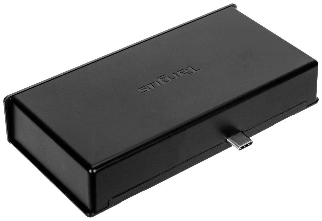 Zwarte, rechthoekige doos met USB-C-aansluiting aan de zijkant. Bovenop staat het woord 'TENGUS'.