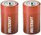 Twee rode batterijen van het merk VOLTCRAFT met een zilveren boveneinde.