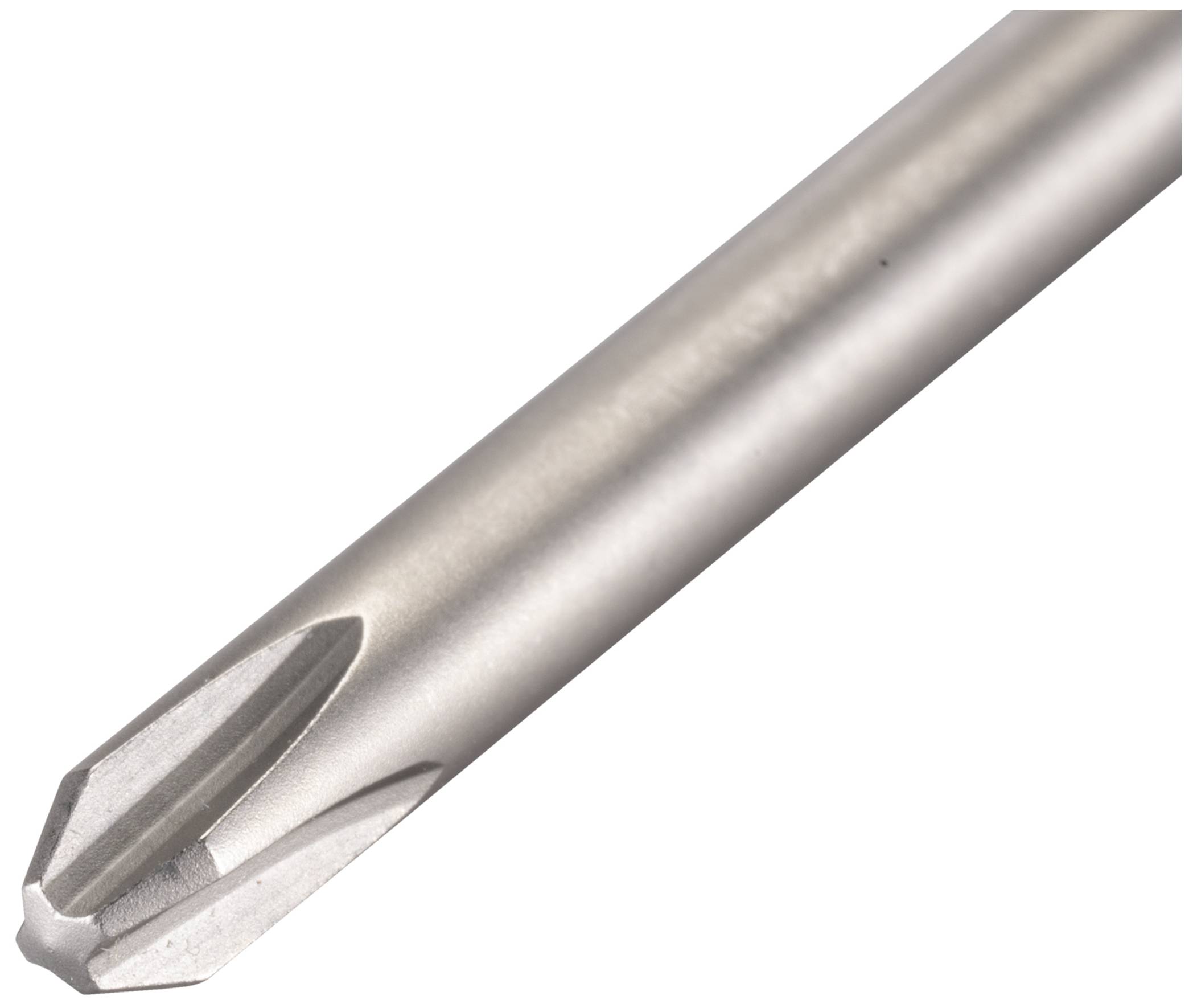 Een zilveren schroevendraaierbit met een stervormige kop, geschikt voor Torx-schroeven, op een witte achtergrond.