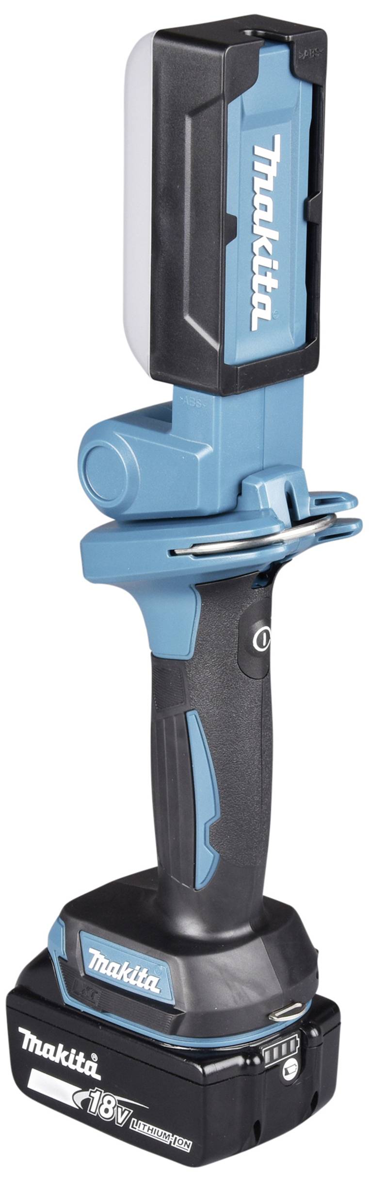 Accuschroefmachine in blauw en zwart met 18V lithium-ion-accu, ergonomische handgreep en LED-verlichting, van het merk Makita.