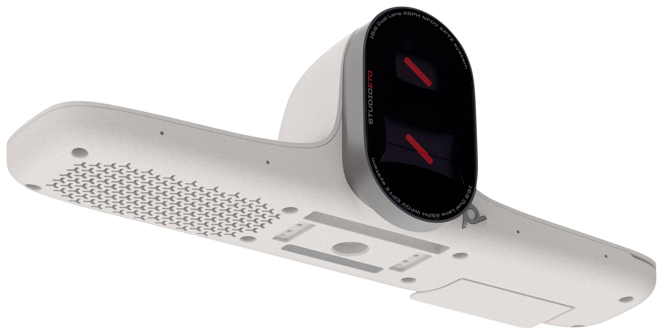 '3D-scanner in het wit, horizontaal gemonteerd, met twee lenzen. Registreert nauwkeurig oppervlakken en volumegegevens.'