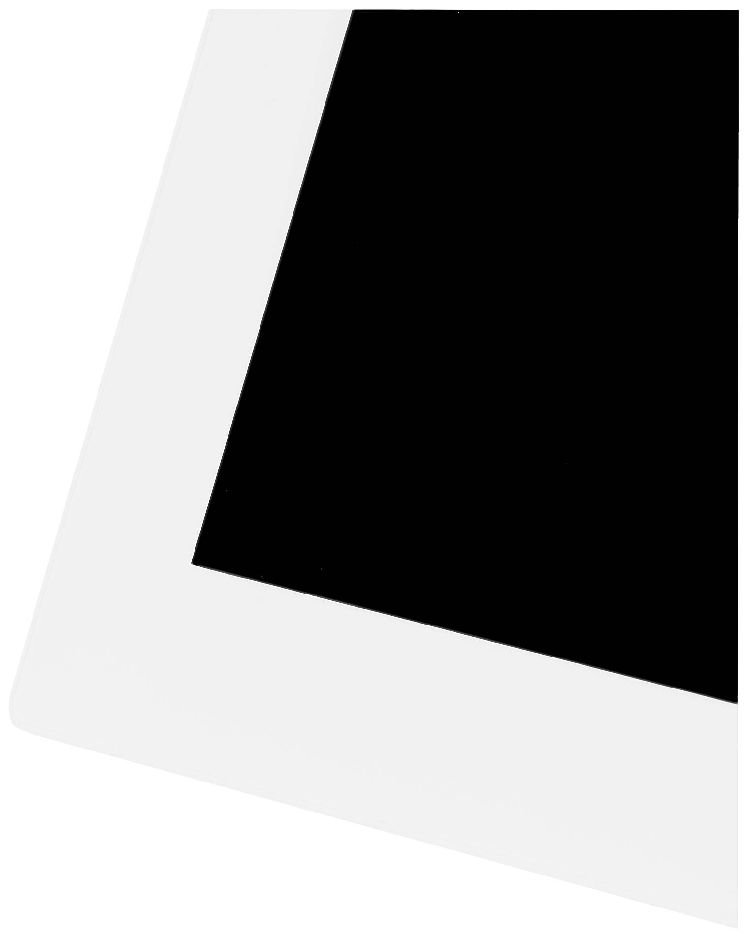 Een witte tablet-hoek op een zwarte achtergrond.