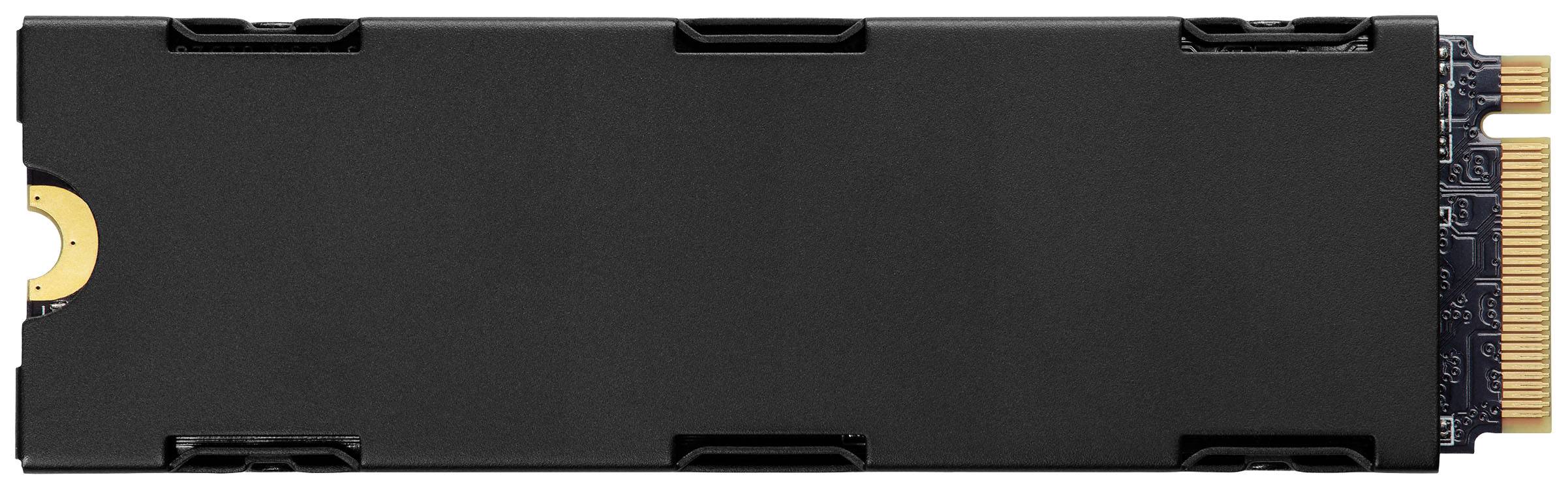 Een zwarte M.2 SSD met gouden contactpunten aan de rechterkant, gebruikt voor gegevensopslag in computers.