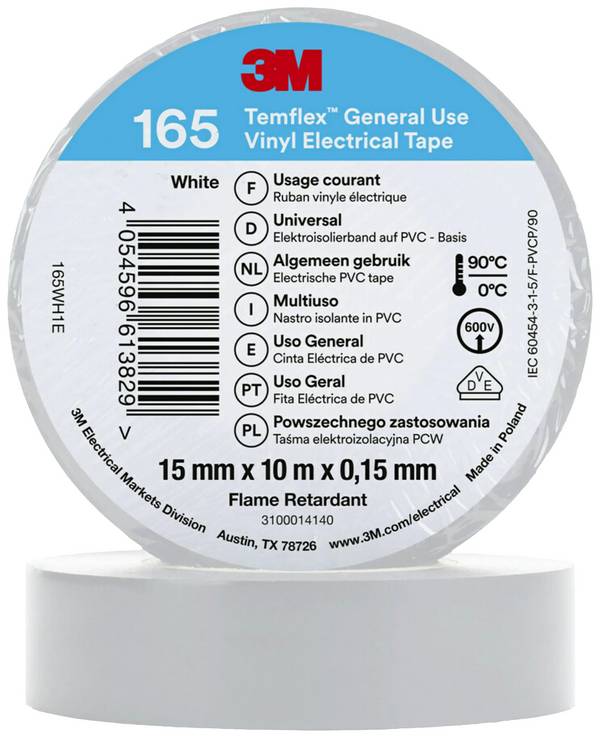 3M Temflex™ 165 165WH1E Isolatietape Temflex 165 Wit (l x b) 10 m x 15 mm 1 stuk(s)