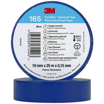 Elektrisch isolatietape van het merk, blauw, 19 mm x 25 m x 0,15 mm, vlamvertragend, voor veelzijdige toepassingen, ISO-gecertificeerd.