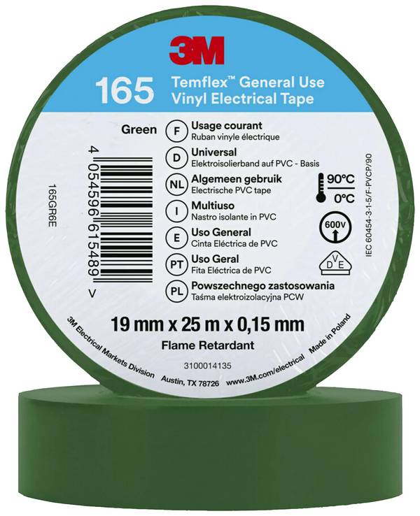 3M Temflex™ 165 165GR6E Isolatietape Temflex 165 Groen (l x b) 25 m x 19 mm 1 stuk(s)