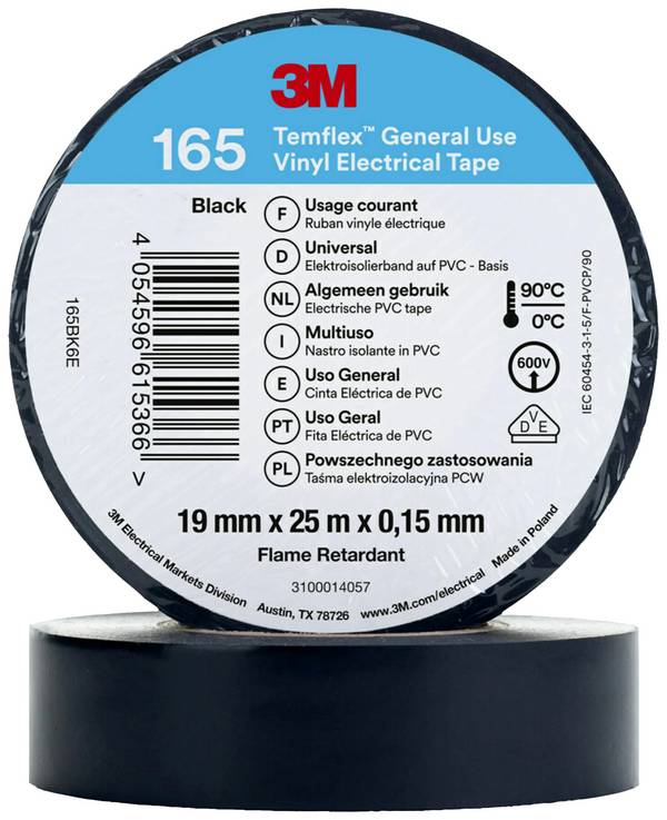 3M Temflex™ 165 165BK6E Isolatietape Temflex 165 Zwart (l x b) 25 m x 19 mm 1 stuk(s)